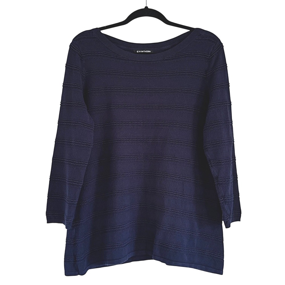 41 Hawthorn Dark Blue Textured Knit Top 3/4 Sleeve Boat Neck‎ Pullover Size XL